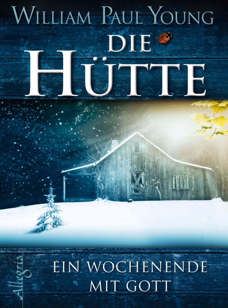 Die Hütte_Cover Cover von „Die Hütte“ von William Paul Young: Ein einsames, schneebedecktes Holzhaus steht in einer verschneiten Landschaft, umgeben von Tannenbäumen und sanften Lichtstrahlen.